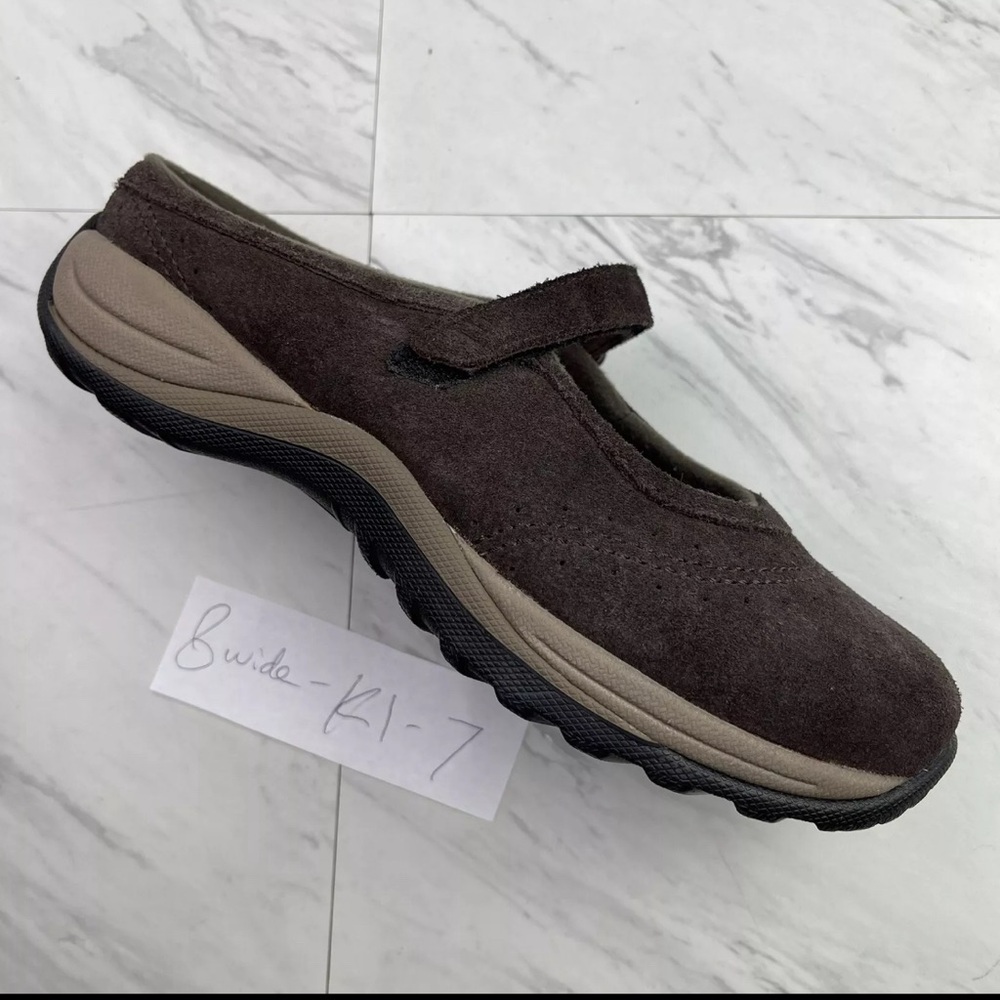 -LL Bean Mary Janes (Size 8 Wide) Clog Mules Suede Leather Shoes Womens